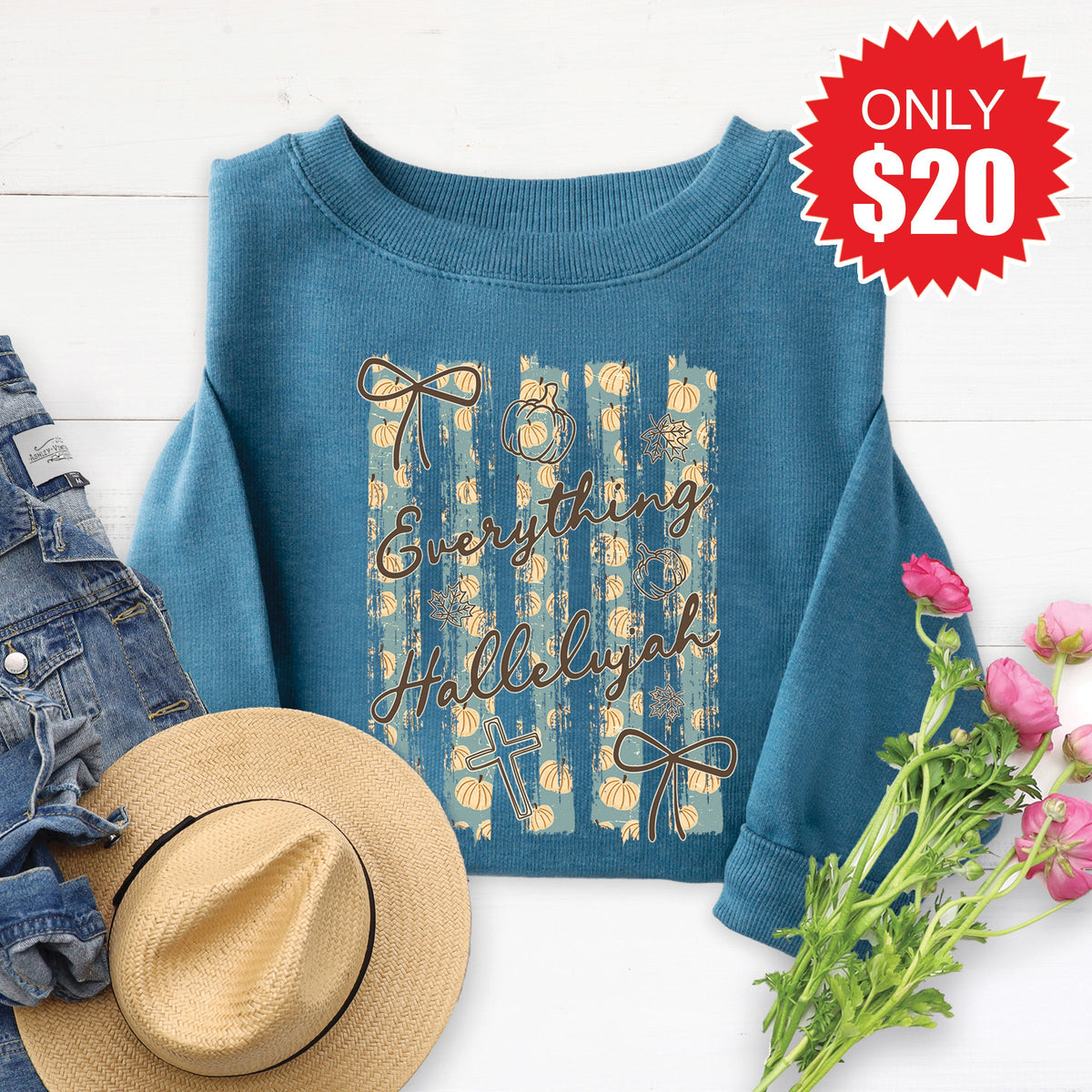 Everything Hallelujah Sweatshirt - Heather Deep Teal - 20 product image 1