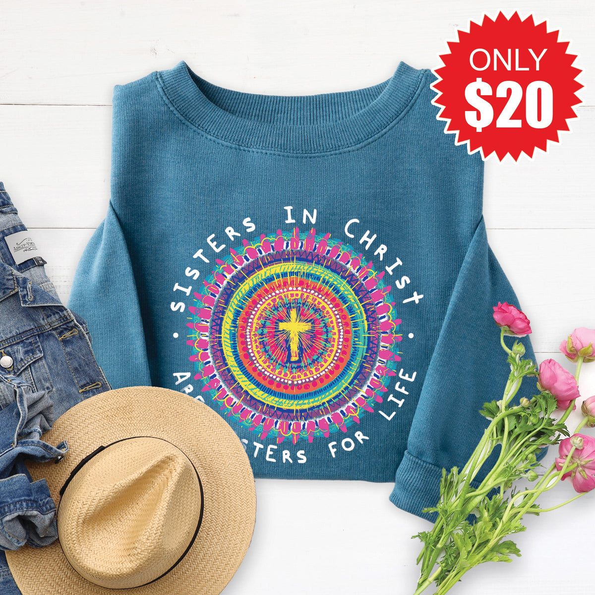 Sisters In Christ Sweatshirt - Heather Deep Teal - 20 product image 1