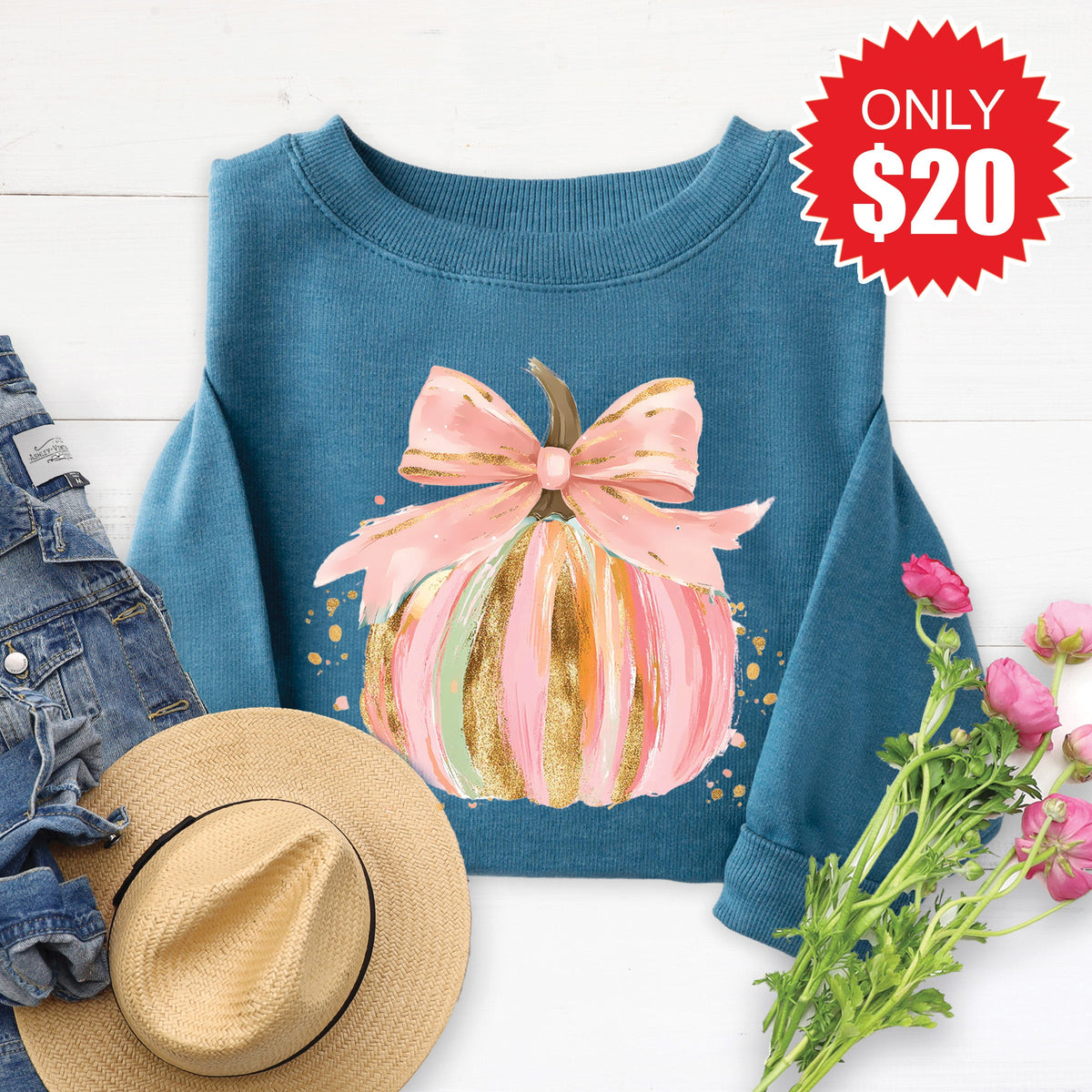 Pink Pumpkin Sweatshirt - Heather Deep Teal - 20 product image 1