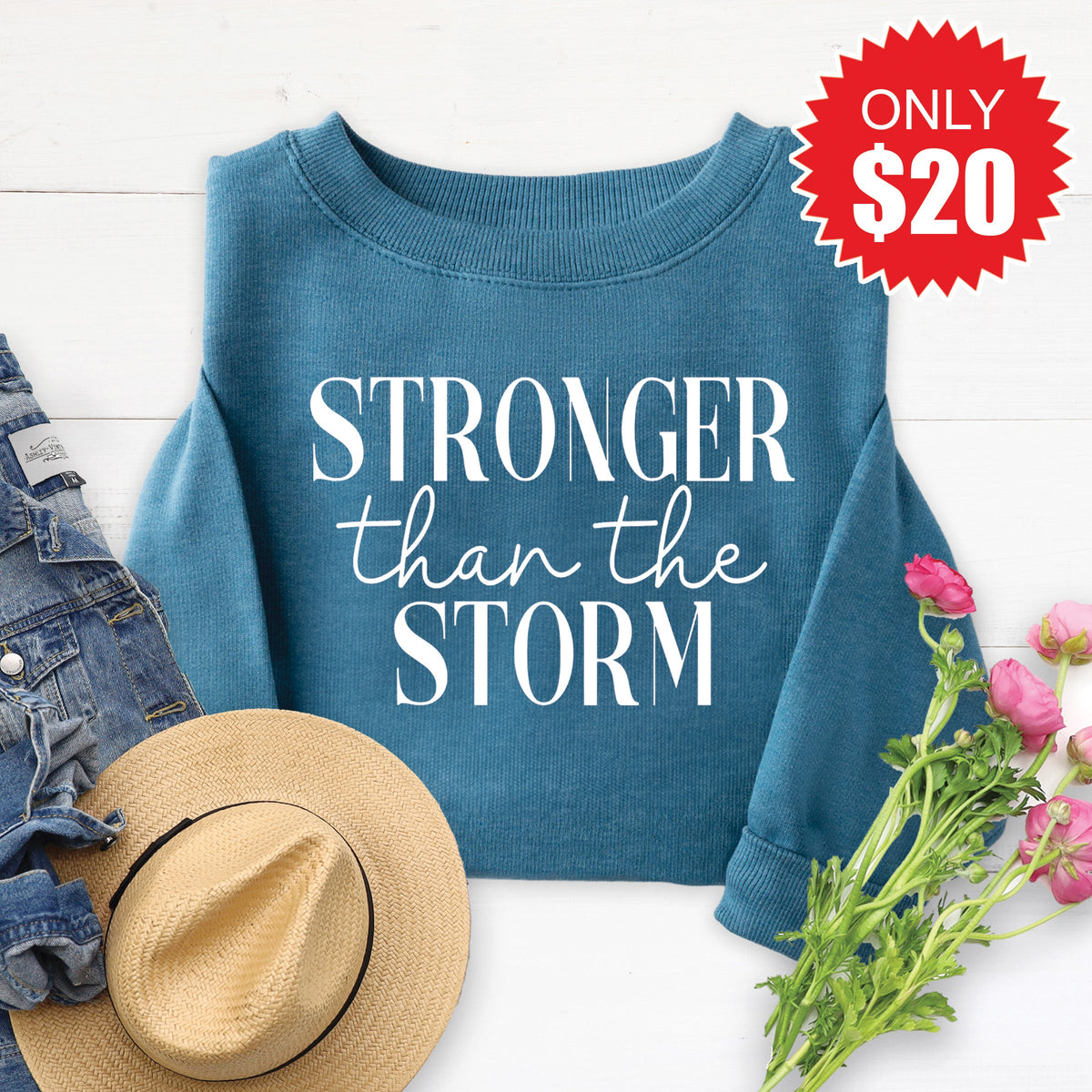 Stronger Than The Storm Sweatshirt - Heather Deep Teal - 20 product image 1