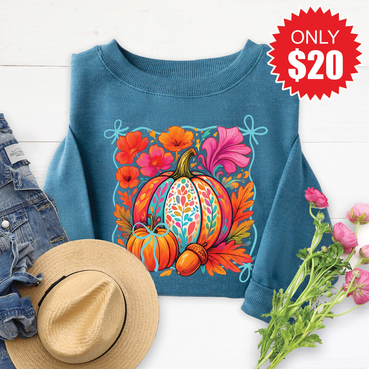 Pumpkins Sweatshirt - Heather Deep Teal - 20 product image 1