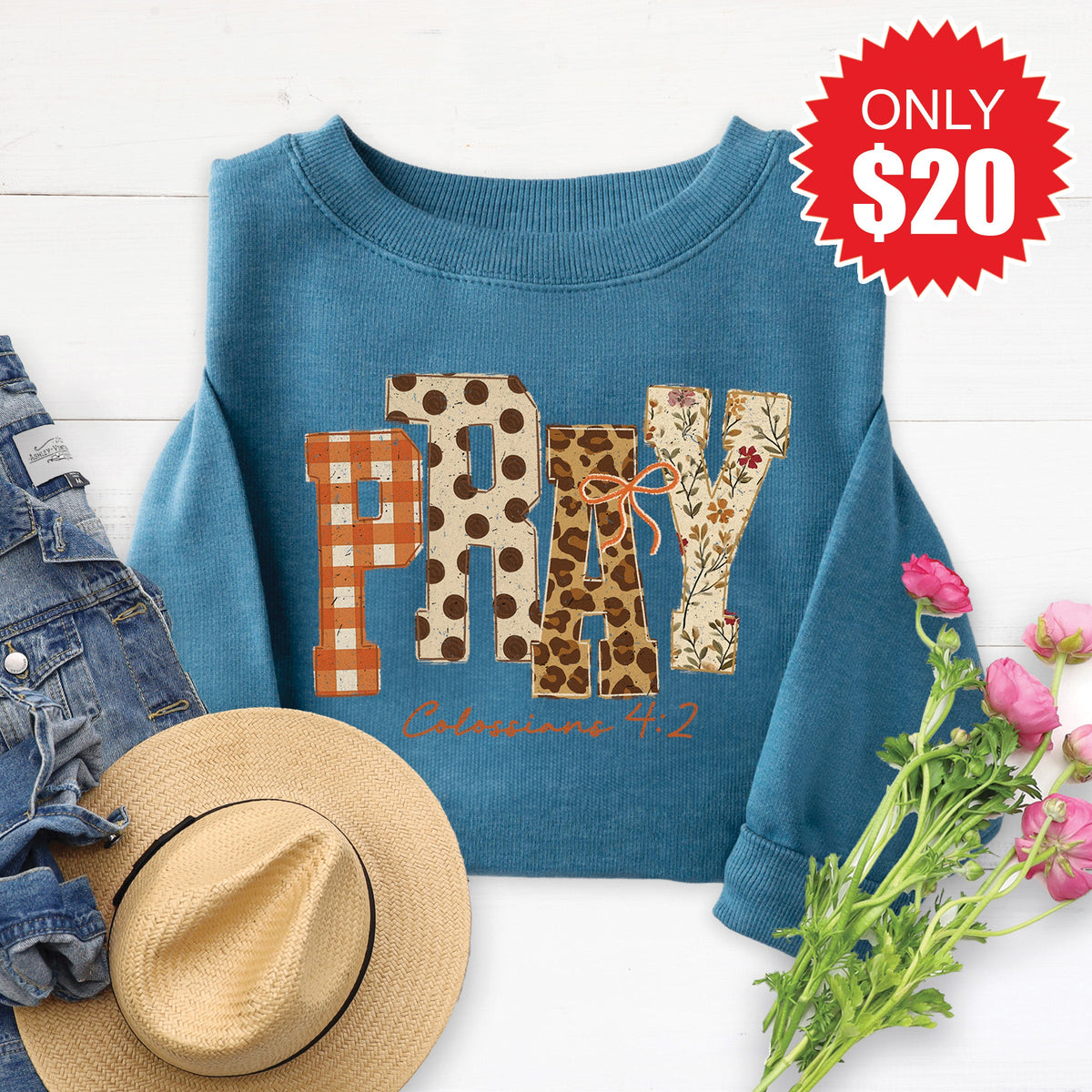 Pray Sweatshirt - Heather Deep Teal - 20 product image 1