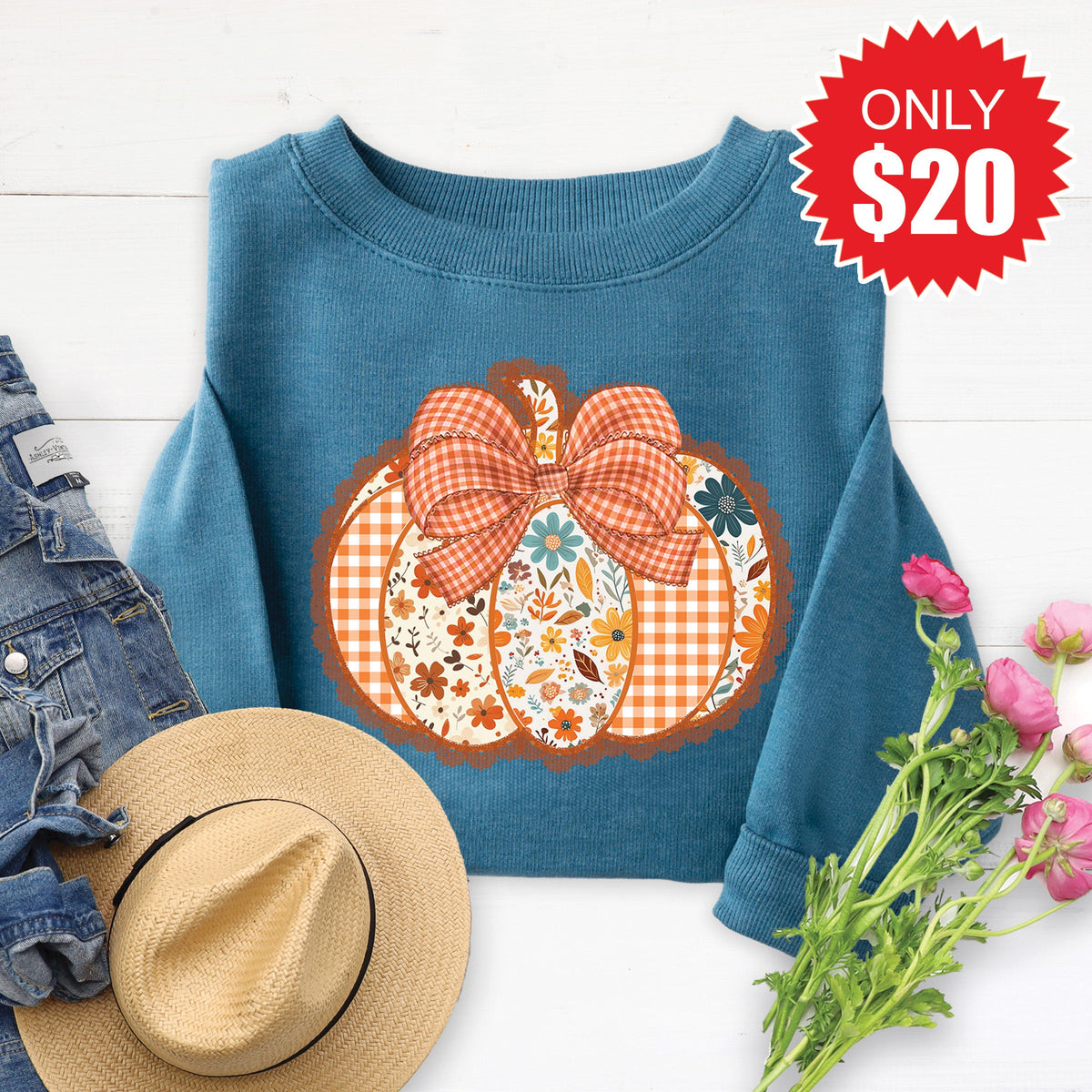 Pumpkin Sweatshirt - Heather Deep Teal - 20 product image 1