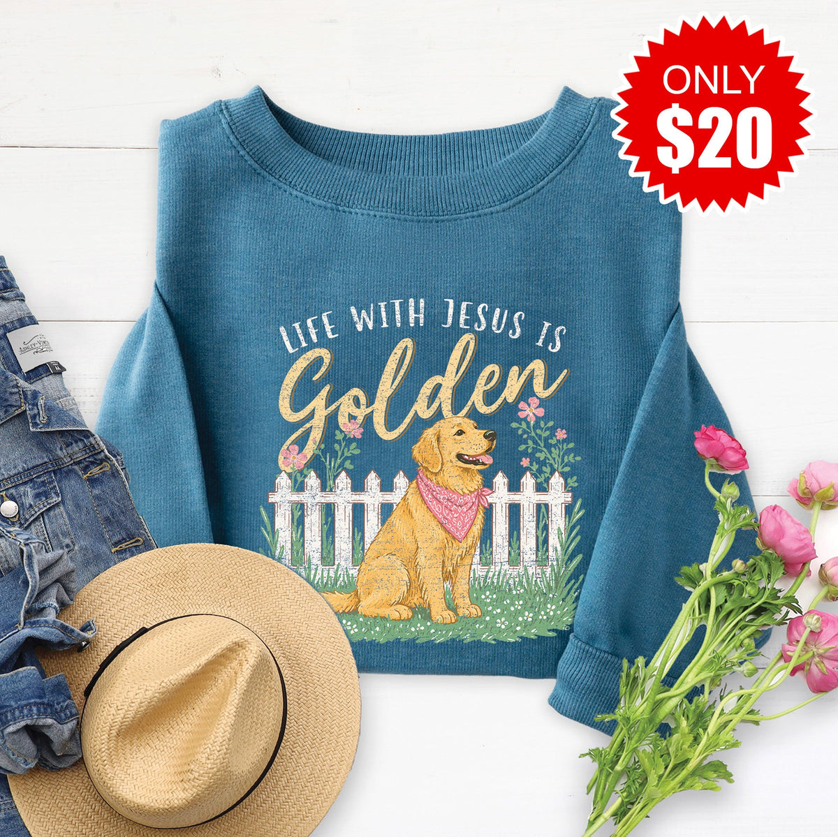 Life With Jesus is Golden Sweatshirt - Heather Deep Teal product image 1