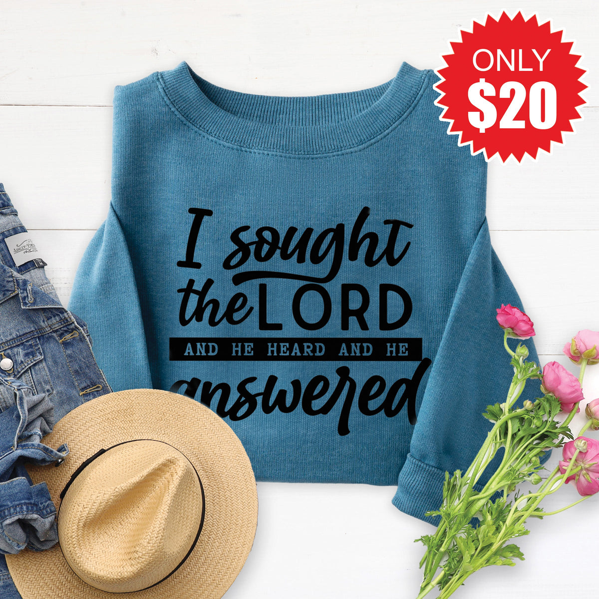 I Sought The Lord Sweatshirt - Heather Deep Teal - 20 product image 1