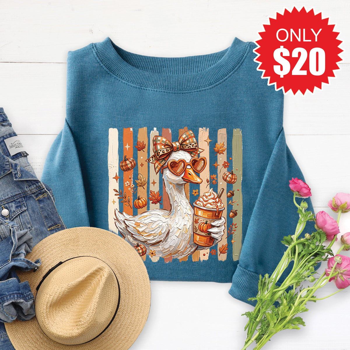 Fall Goose Sweatshirt - Heather Deep Teal - 20 product image 1