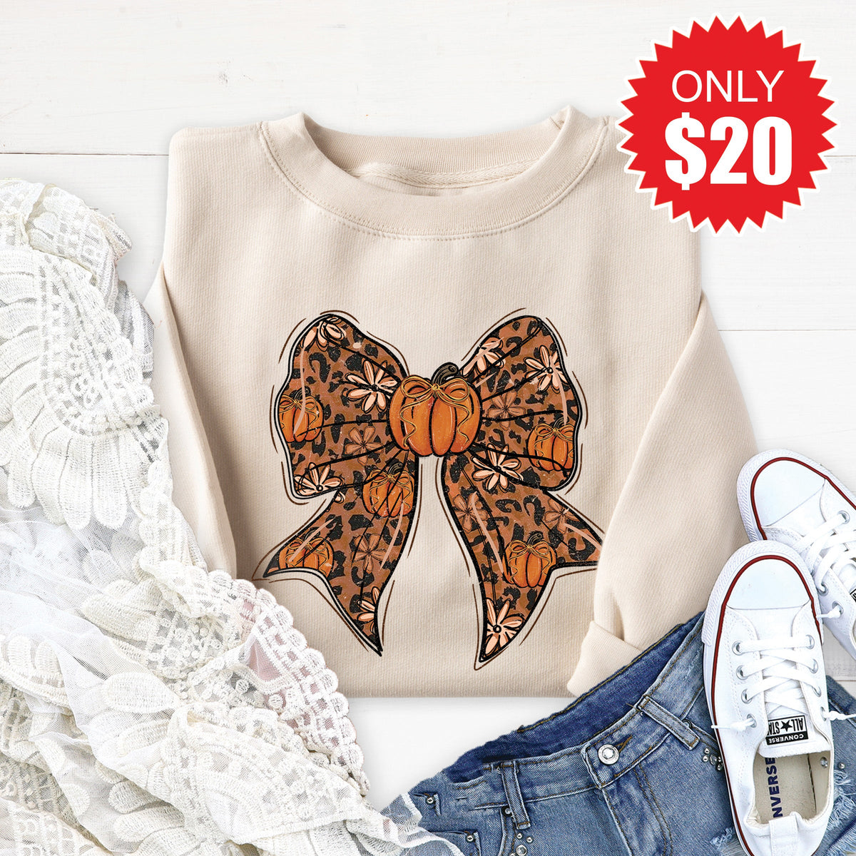 Pumpkin Bow Sweatshirt - Heather Dust - 20 product image 1