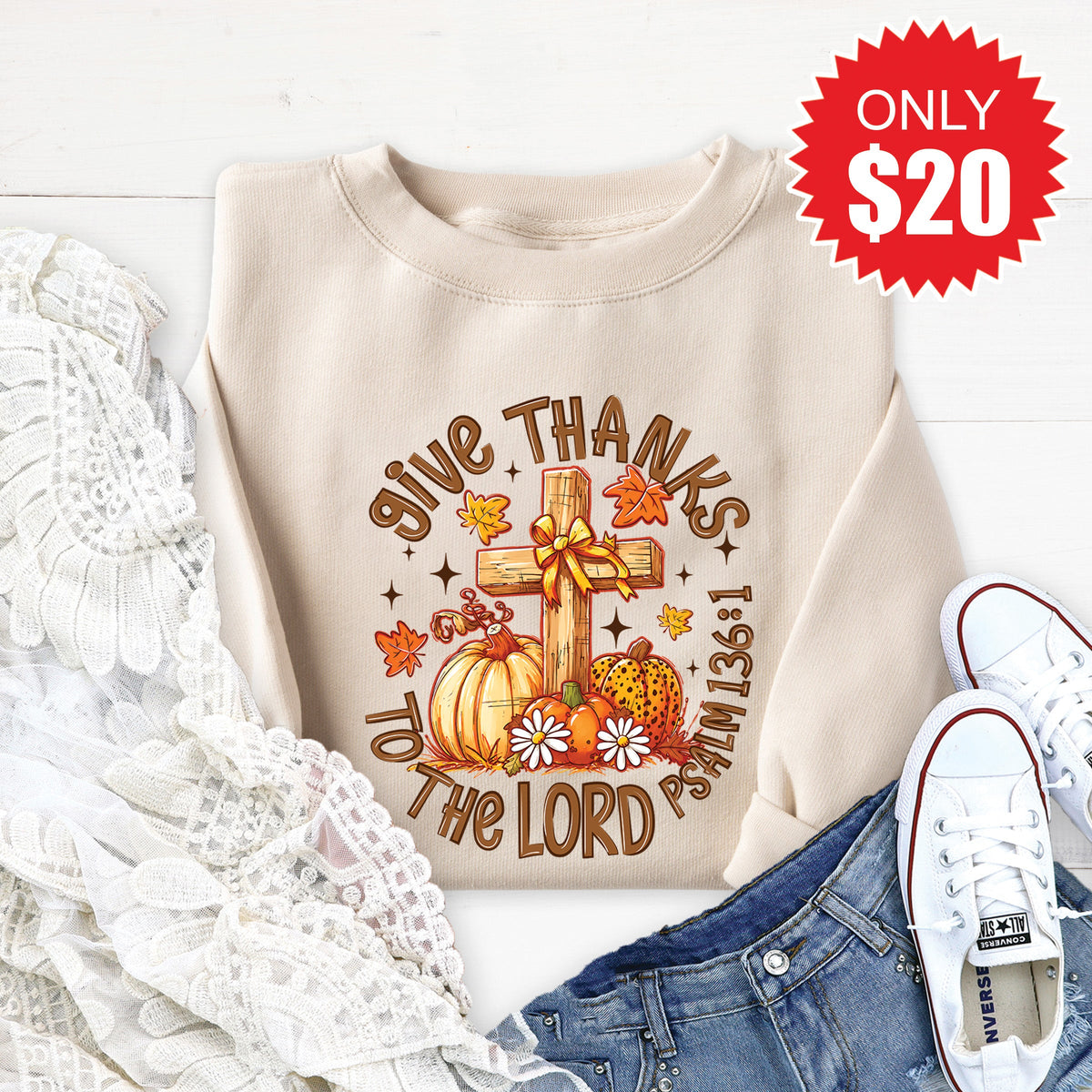 Give Thanks Sweatshirt - Heather Dust - 20 product image 1