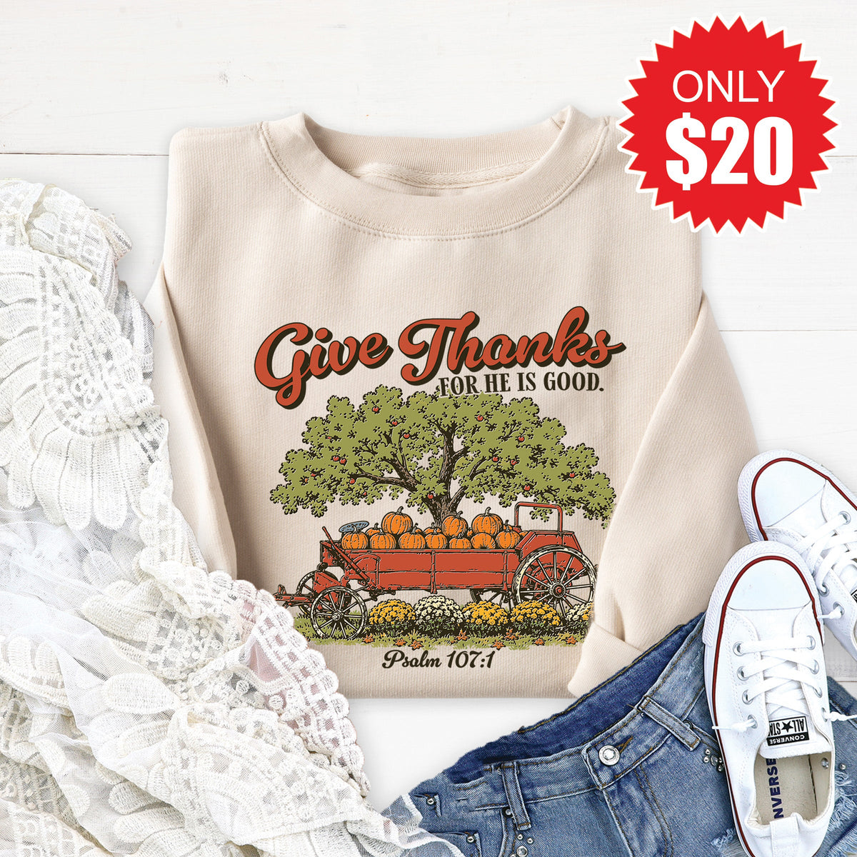 Give Thanks Sweatshirt - Heather Dust - 20 product image 1