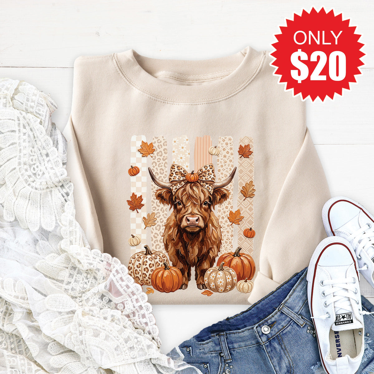 Fall Cow Sweatshirt - Heather Dust - 20 product image 1