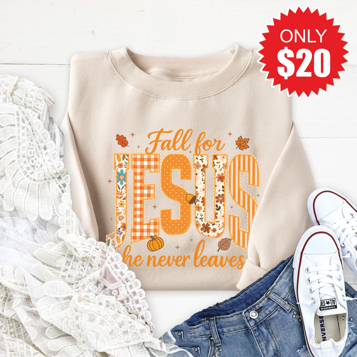 Fall For Jesus Sweatshirt - Heather Dust - 20 product image 1