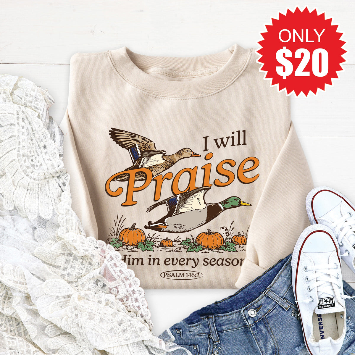 I Will Praise Him Sweatshirt - Heather Dust - 20 product image 1