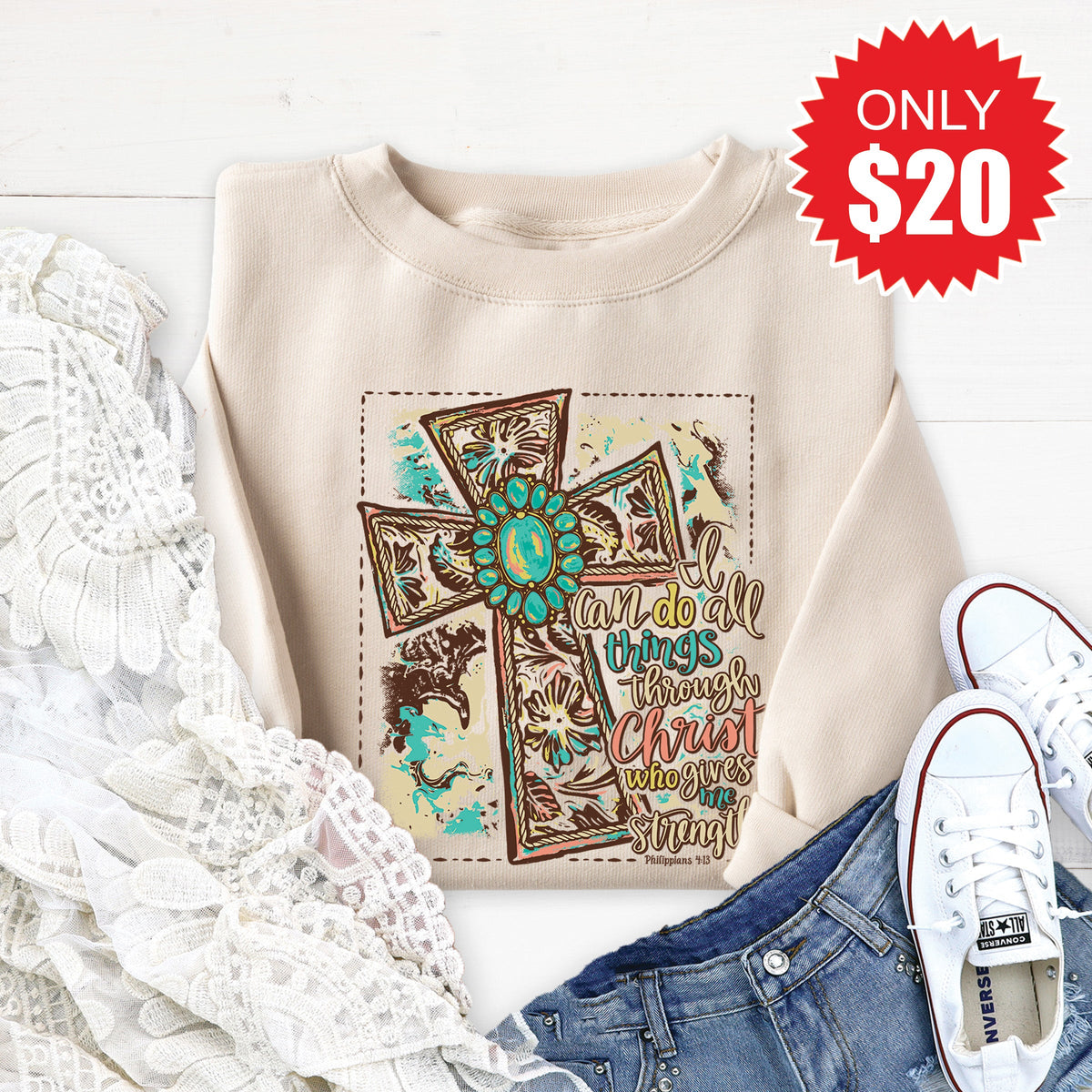 Through Christ Sweatshirt - Heather Dust - 20 product image 1
