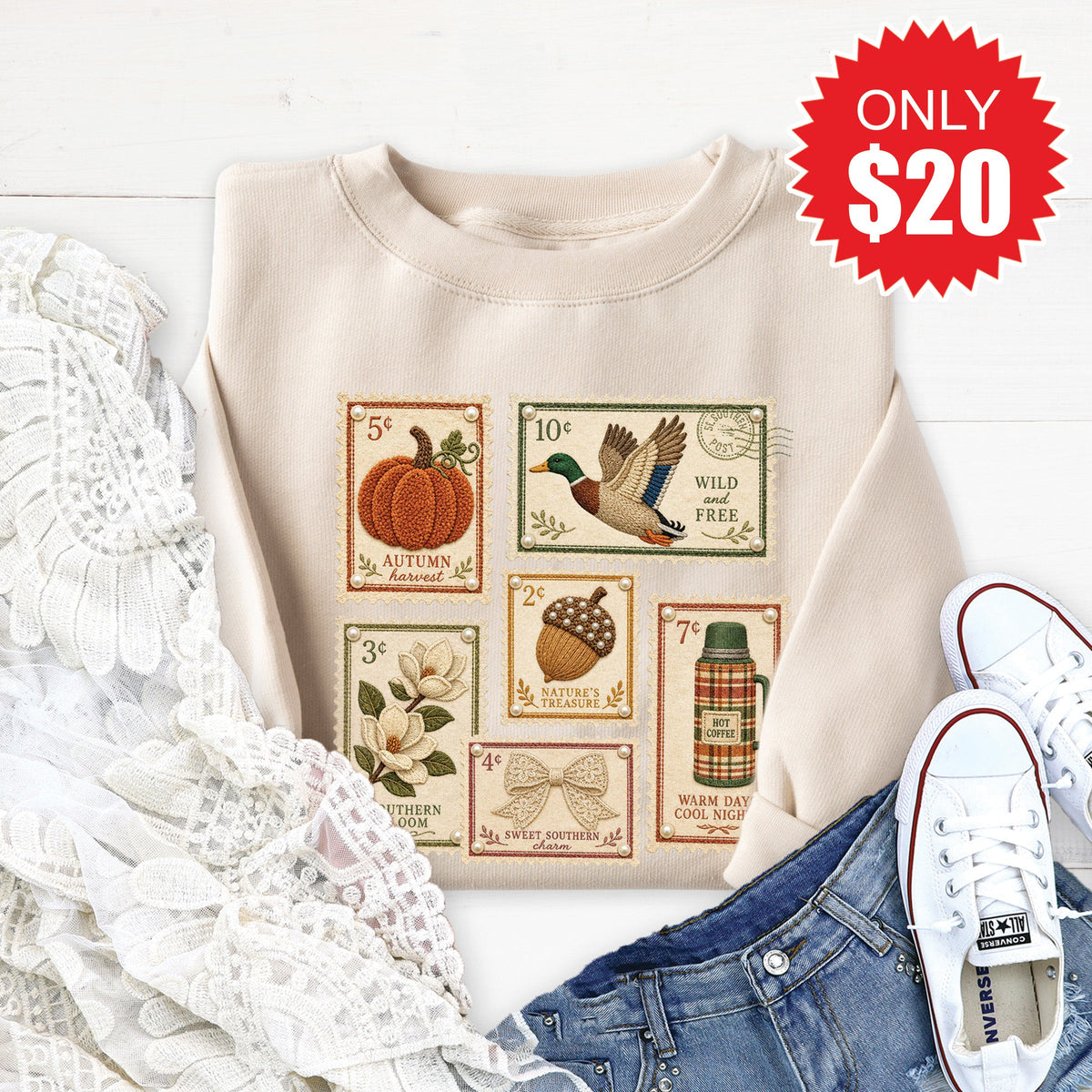 Fall Stamps Sweatshirt - Heather Dust - 20 product image 1