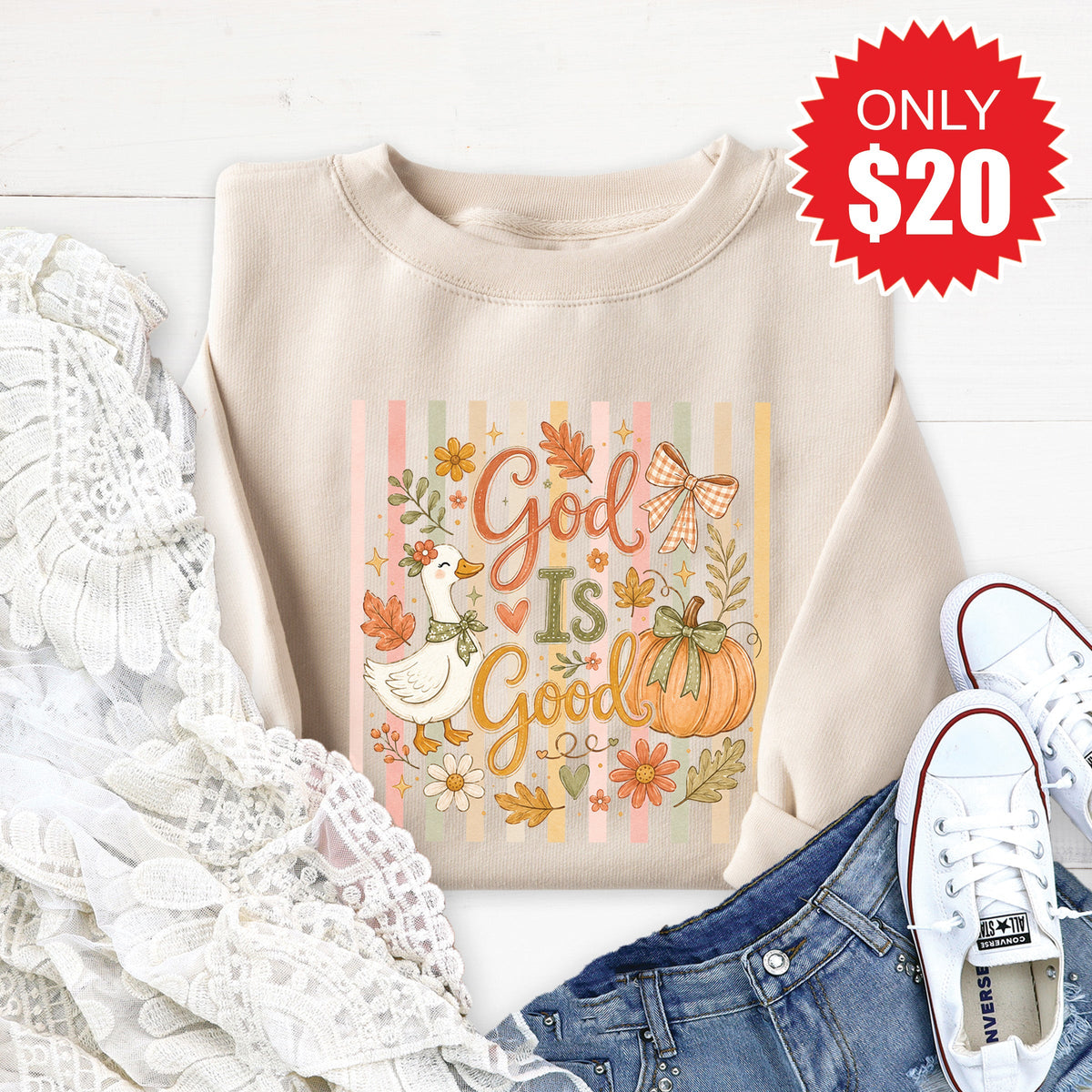 God Is Good Sweatshirt - Heather Dust - 20 product image 1