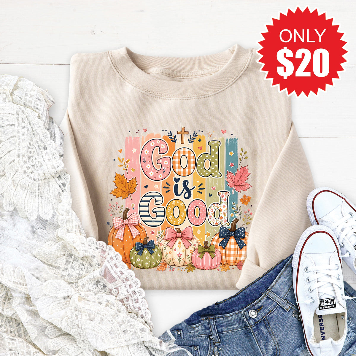 God Is Good Sweatshirt - Heather Dust - 20 product image 1