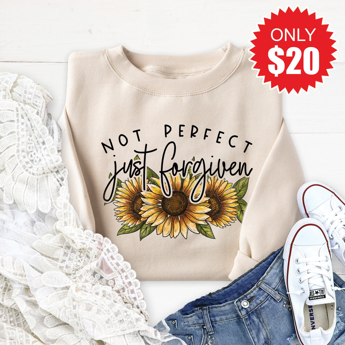 Not Perfect Just Forgiven Sweatshirt - Heather Dust - 20 product image 1