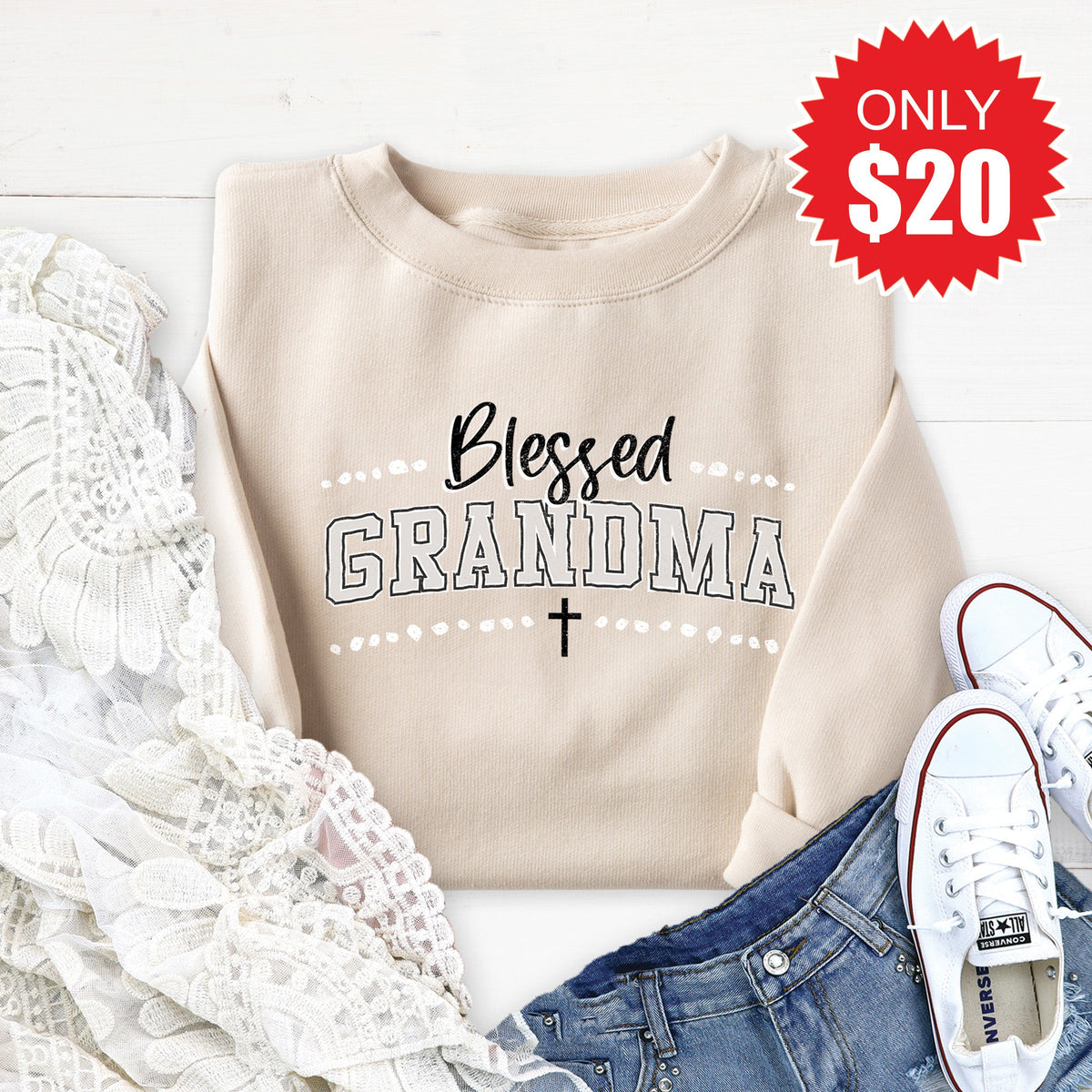 Blessed Grandma Sweatshirt - Heather Dust - 20 product image 1
