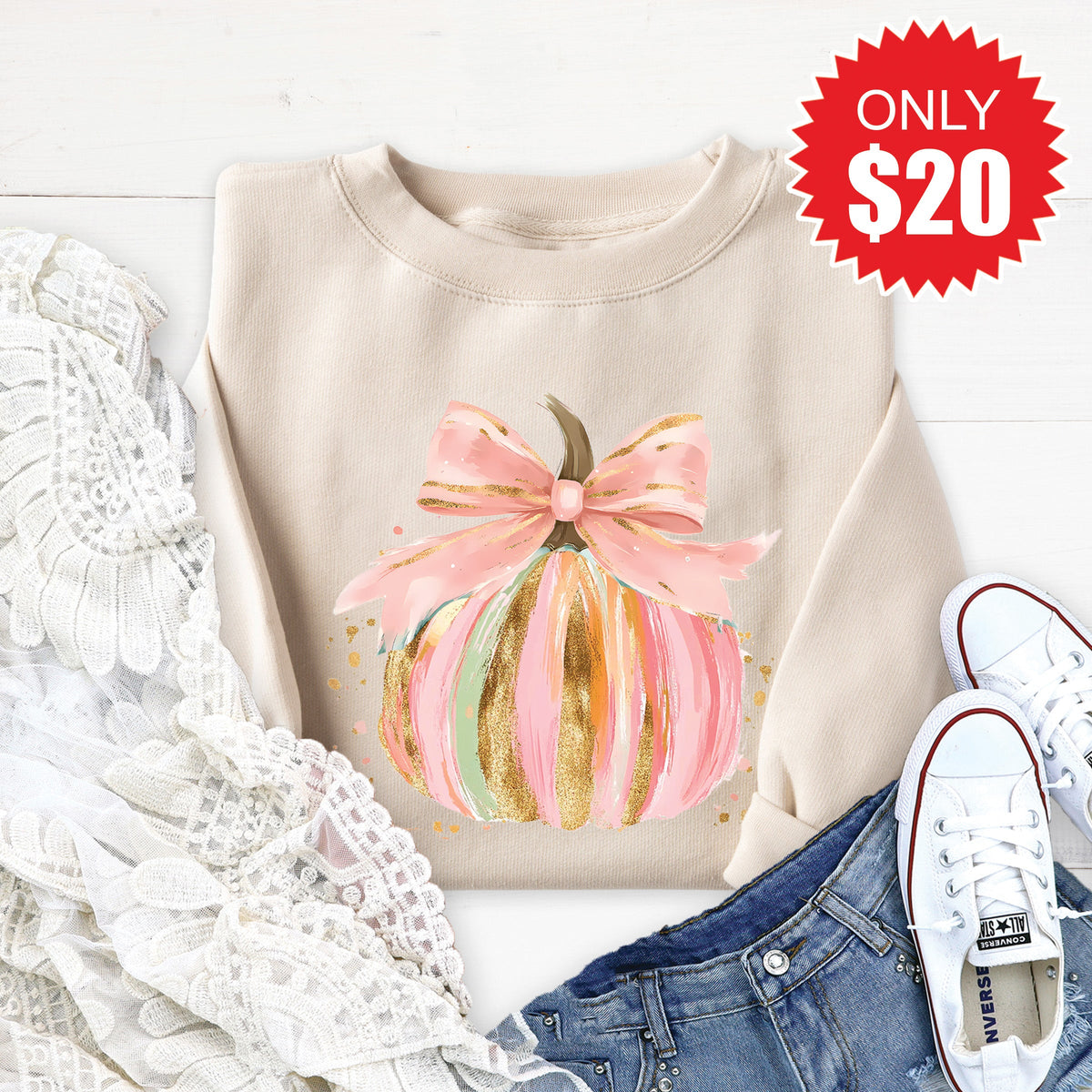 Pink Pumpkin Sweatshirt - Heather Dust - 20 product image 1