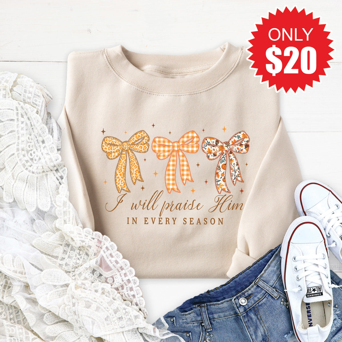 I Will Praise Him Sweatshirt - Heather Dust - 20 product image 1