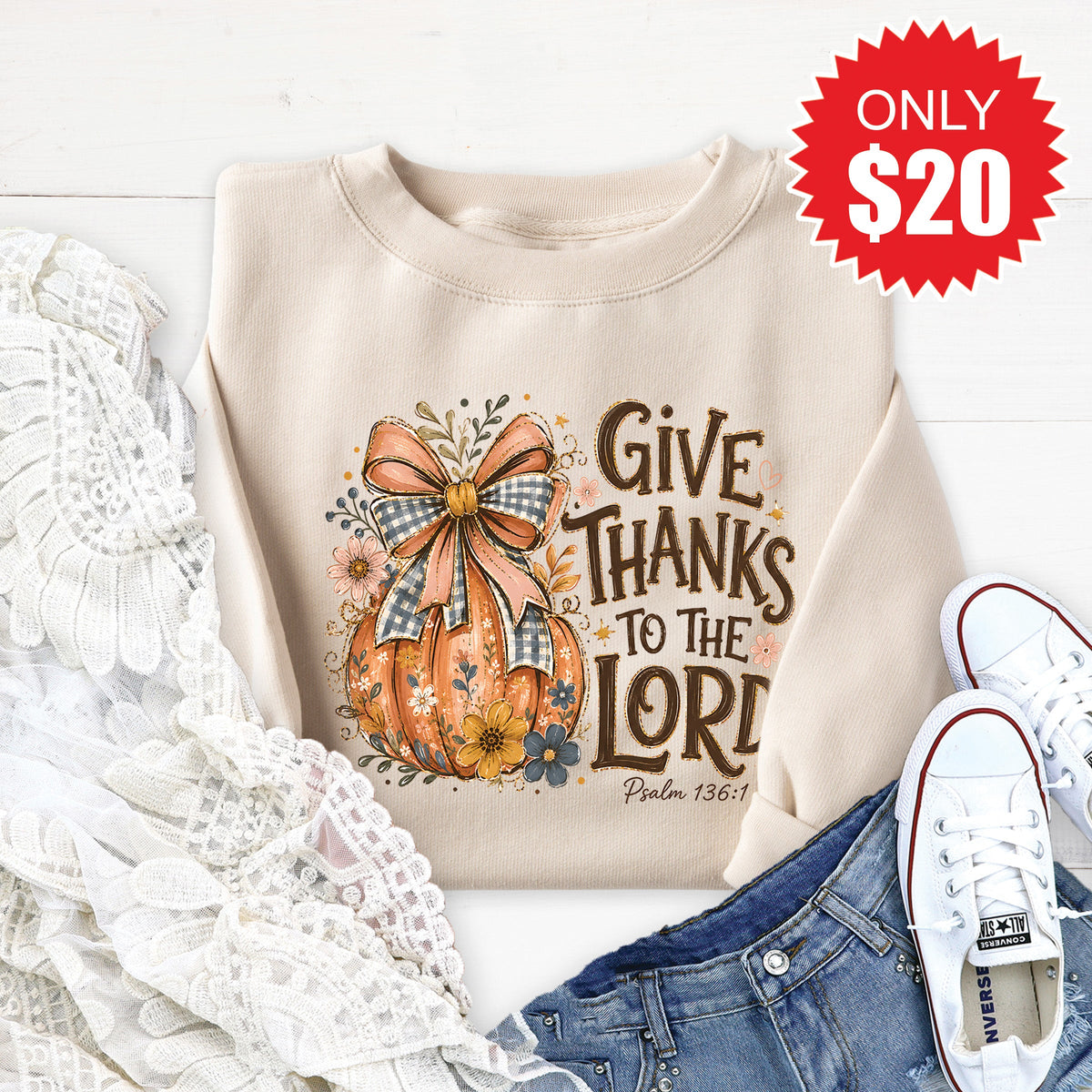 Give Thanks Sweatshirt - Heather Dust - 20 product image 1