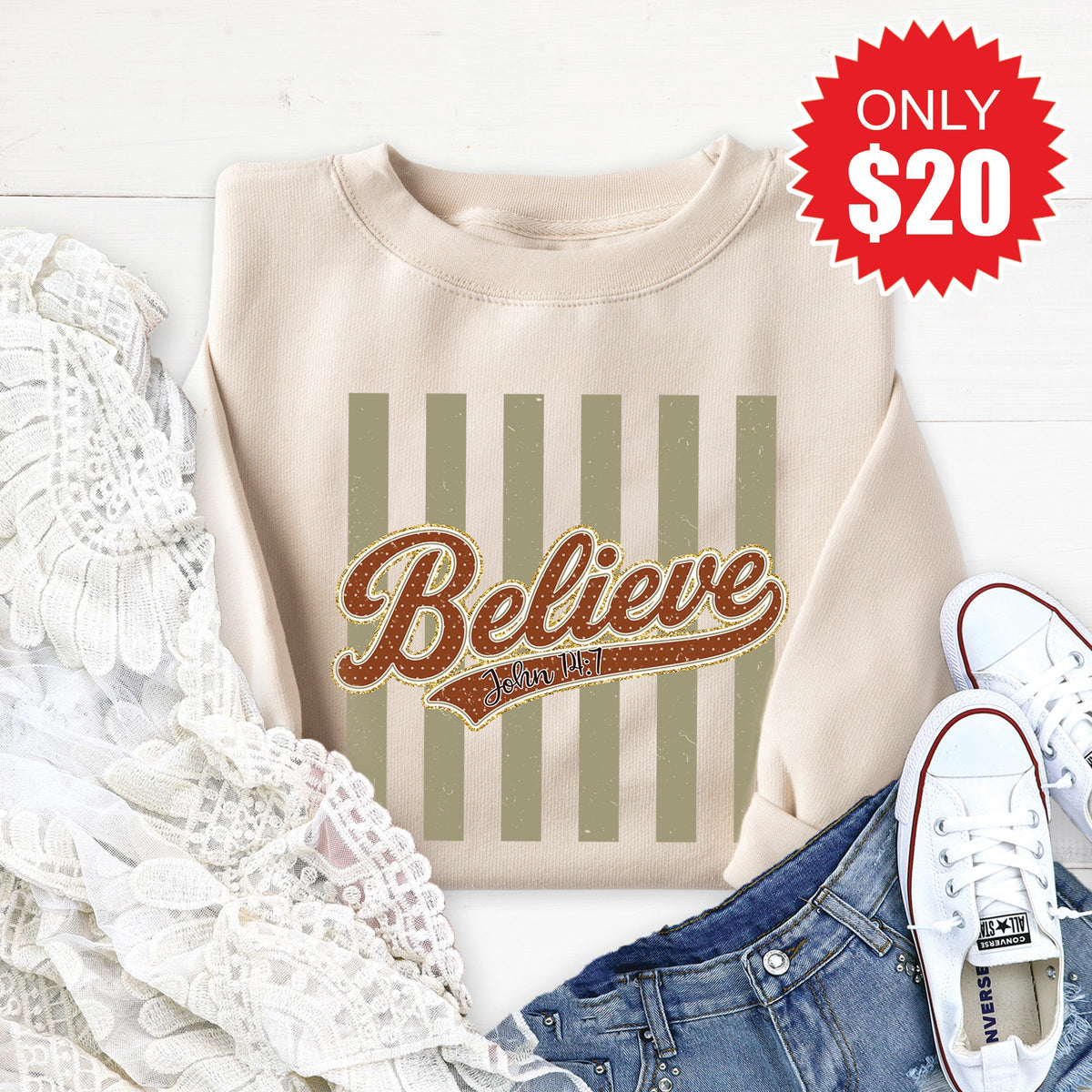 Believe Sweatshirt - Heather Dust - 20 product image 1
