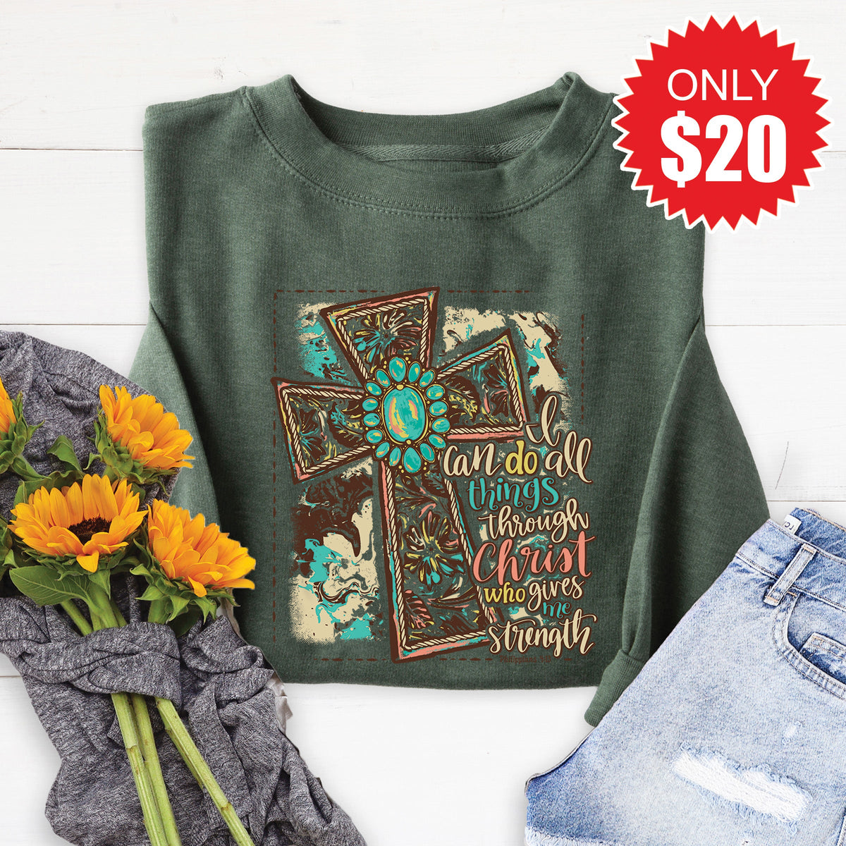 Through Christ Sweatshirt - Heather Forest - 20 product image 1