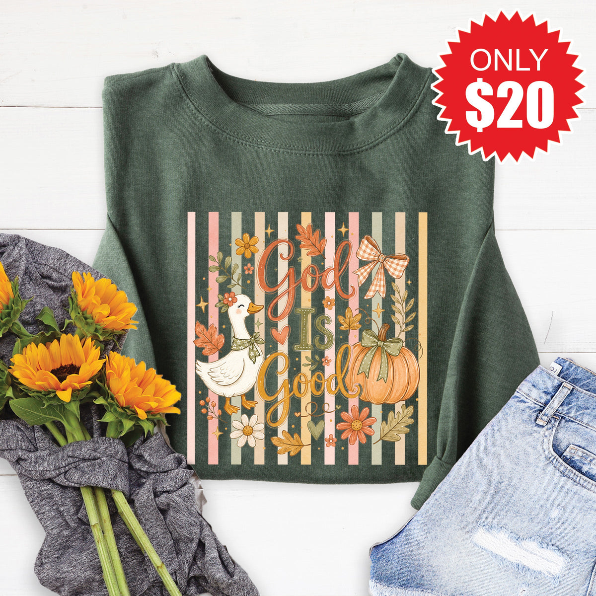 God Is Good Sweatshirt - Heather Forest - 20 product image 1