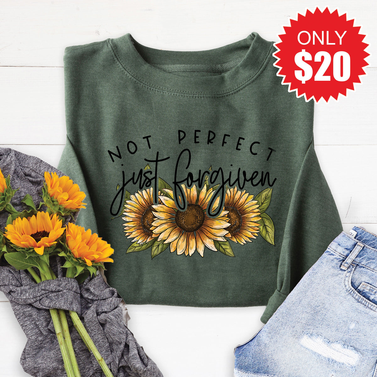 Not Perfect Just Forgiven Sweatshirt - Heather Forest - 20 product image 1