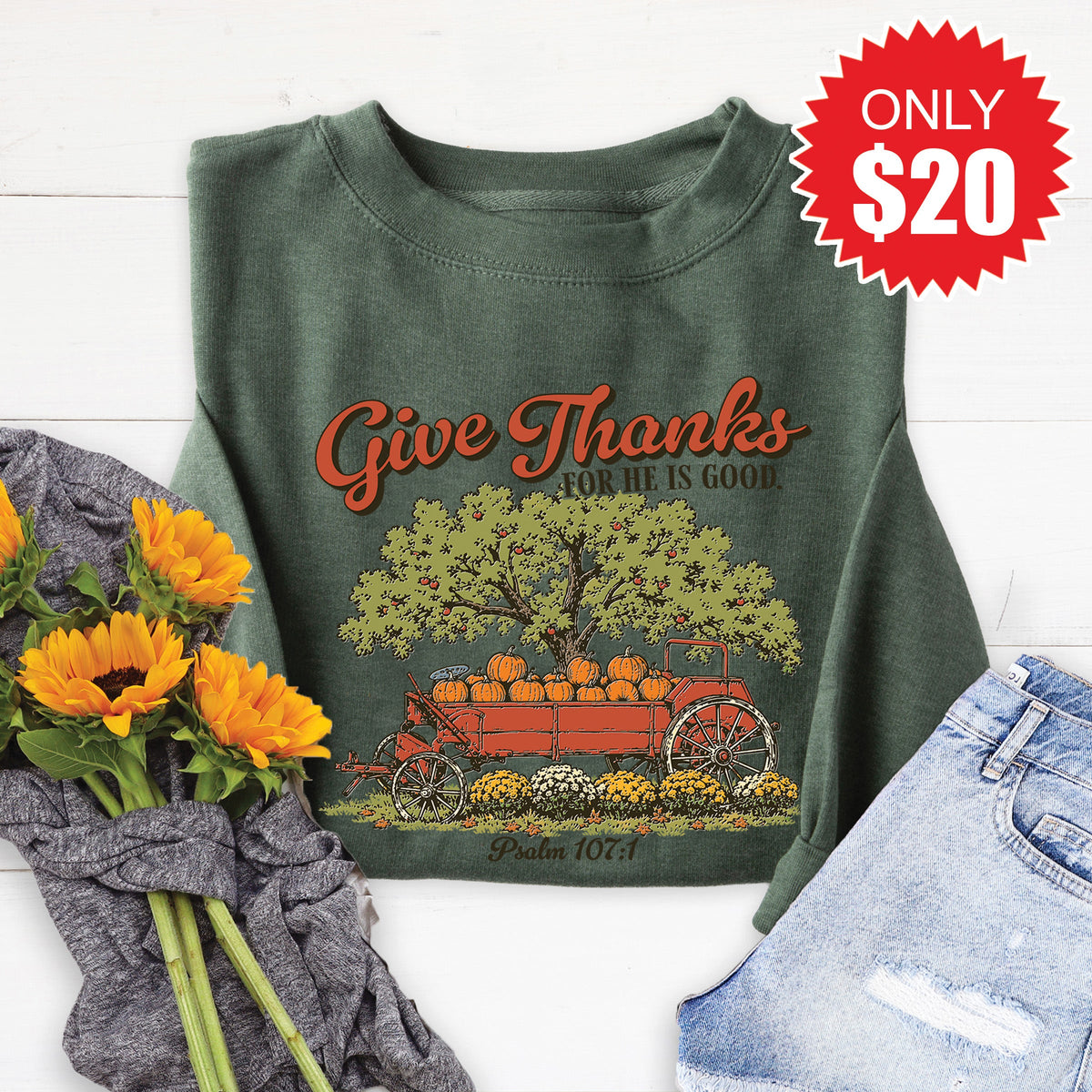 Give Thanks Sweatshirt - Heather Forest - 20 product image 1