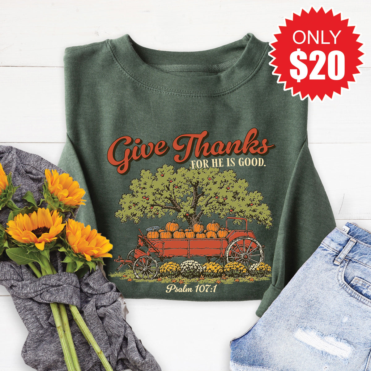 Give Thanks Sweatshirt - Heather Forest - 20 product image 1