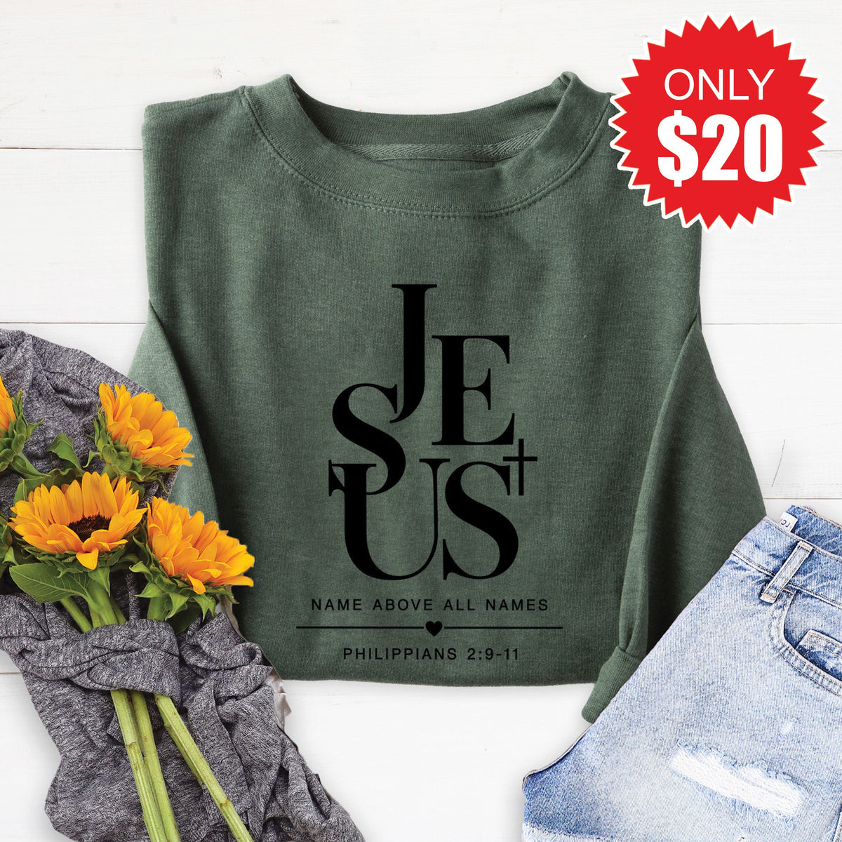 Jesus Sweatshirt - Heather Forest - 20 product image 1