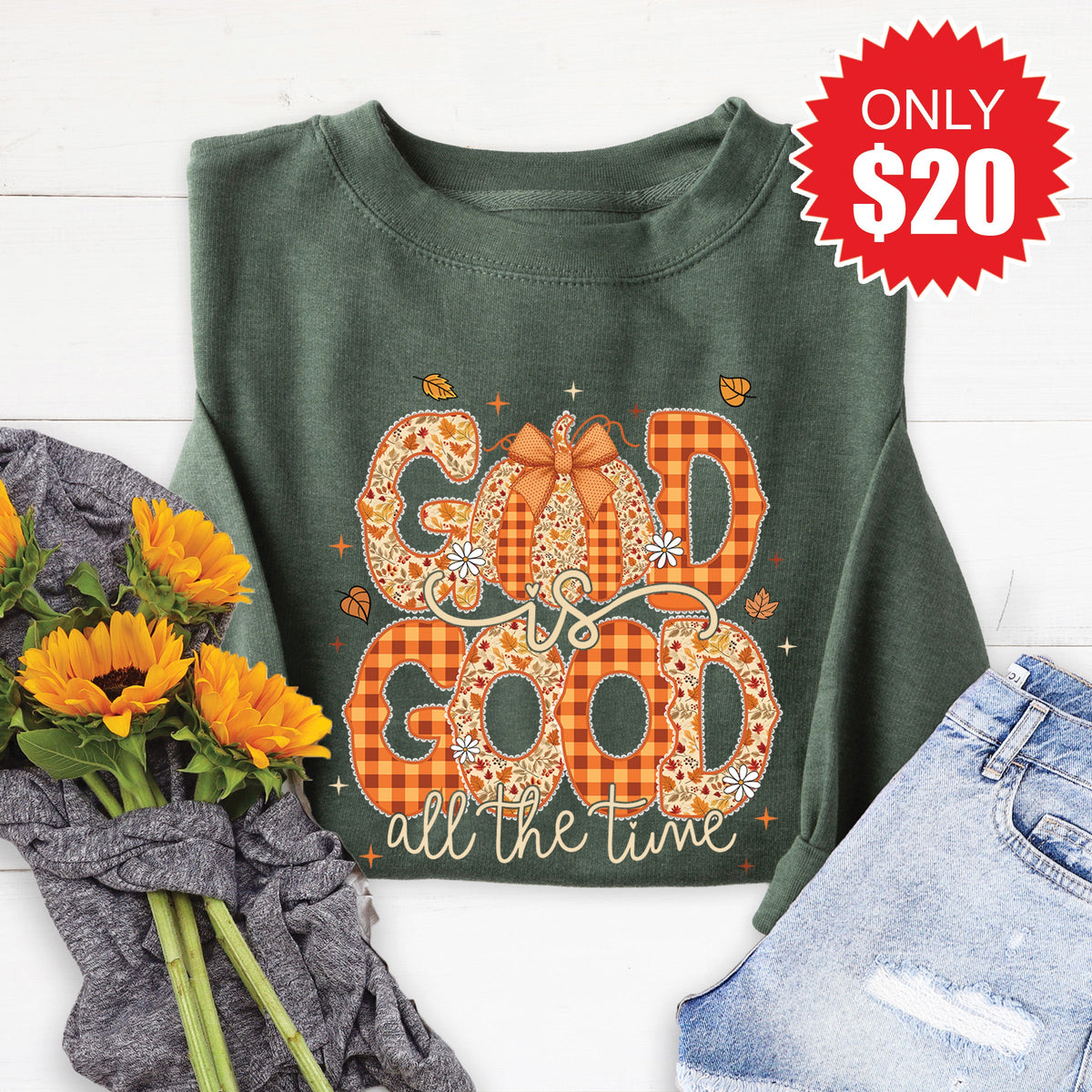 God is Good Fall Sweatshirt - Heather Forest - 20 product image 1