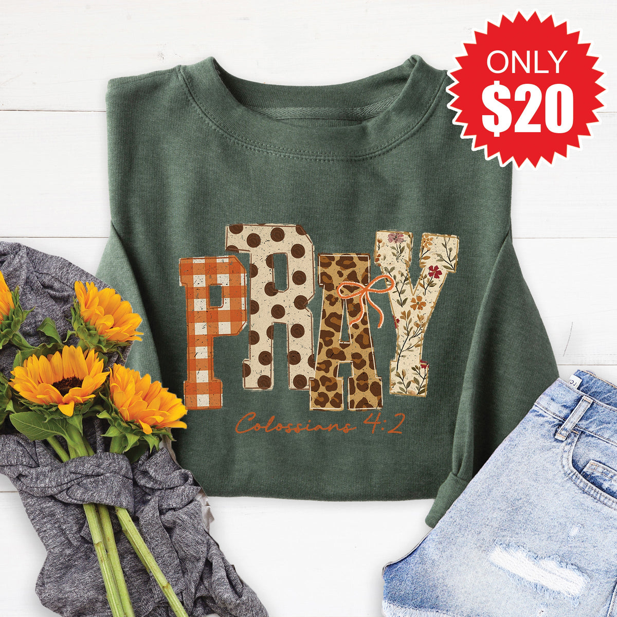 Pray Sweatshirt - Heather Forest - 20 product image 1