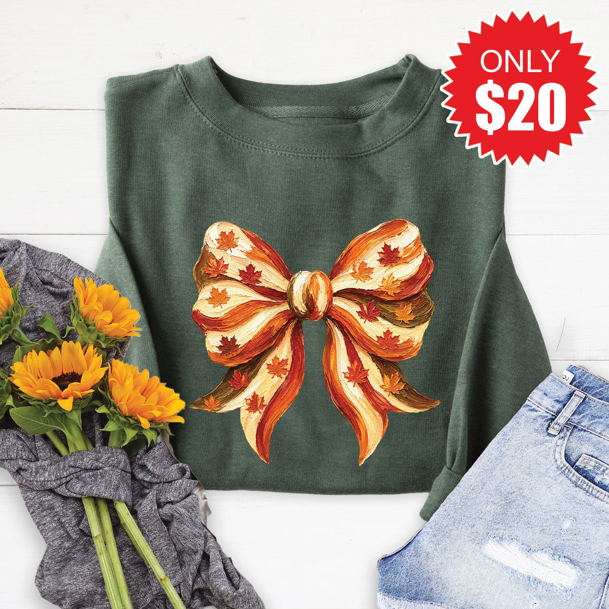 Fall Bow Sweatshirt - Heather Forest - 20 product image 1