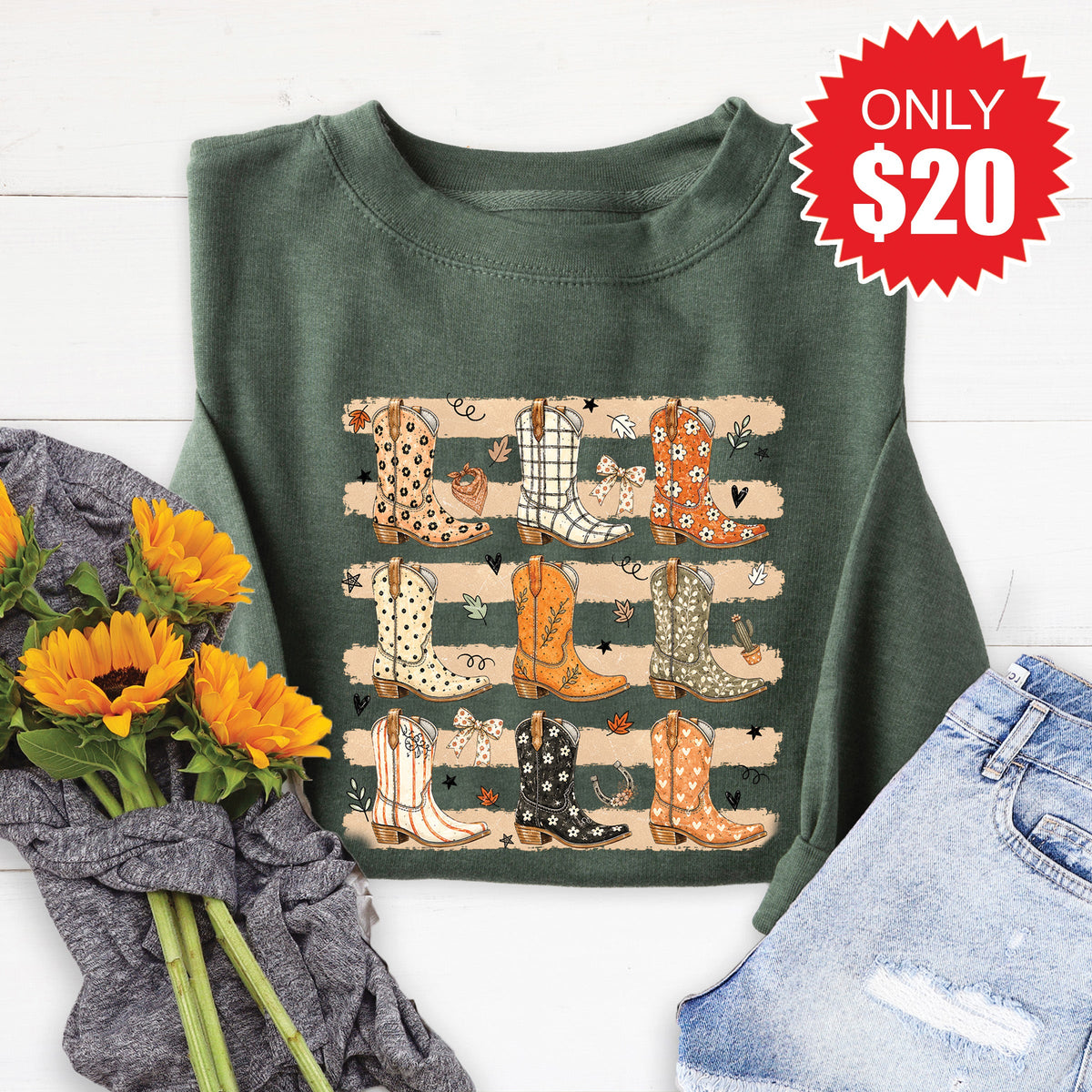 Fall Boots Sweatshirt - Heather Forest - 20 product image 1