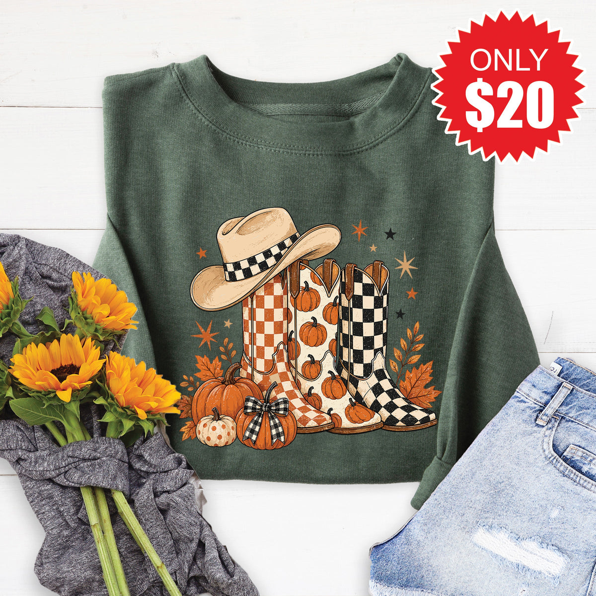 Fall Boots Sweatshirt - Heather Forest - 20 product image 1