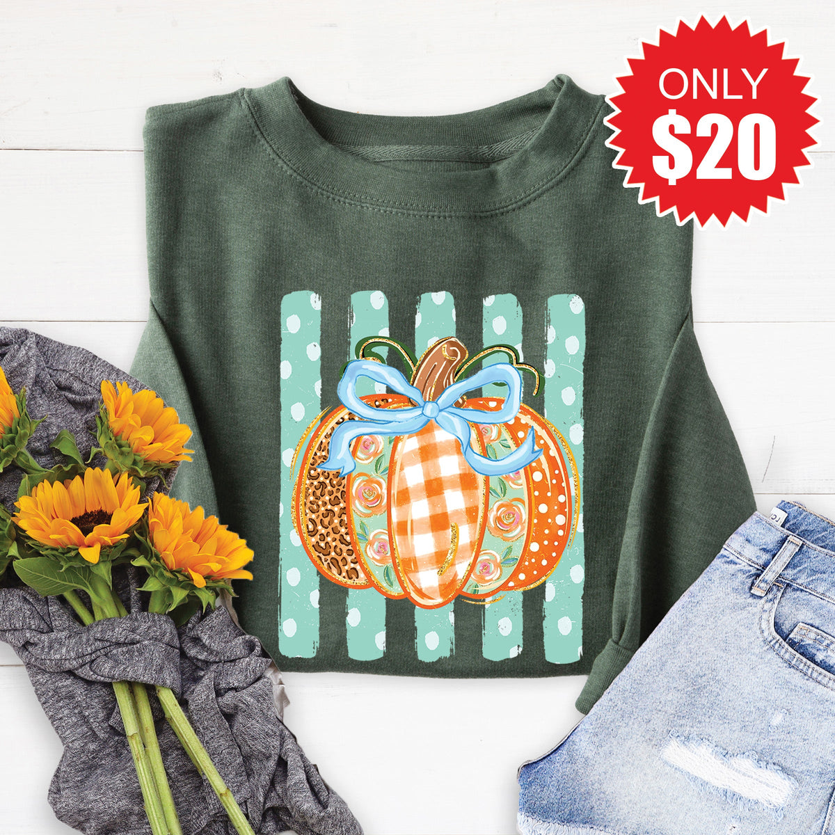 Pumpkin Sweatshirt - Heather Forest - 20 product image 1