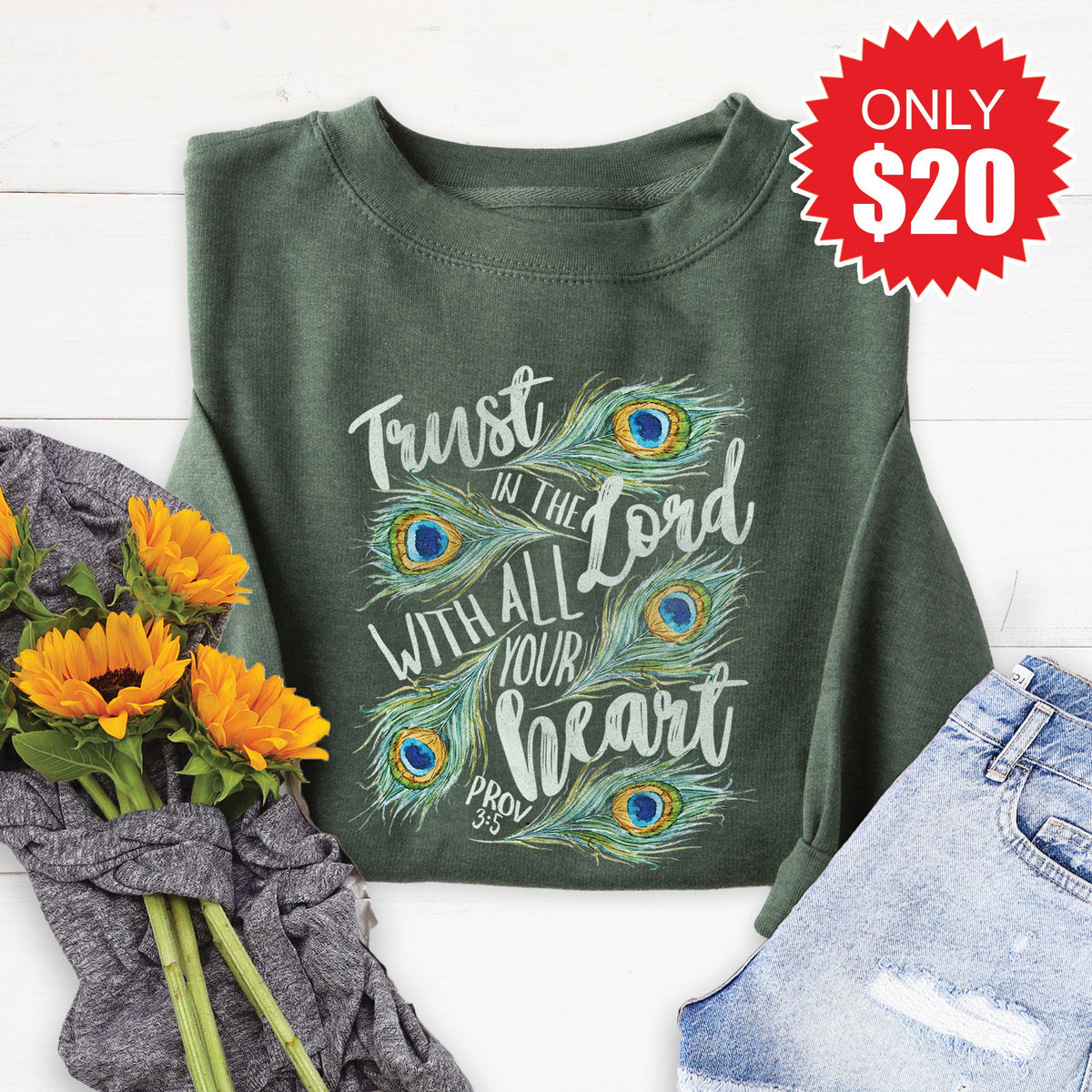 Trust in the Lord Peacock Sweatshirt - Heather Forest - 20 product image 1
