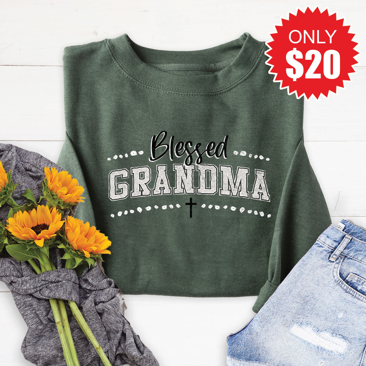 Blessed Grandma Sweatshirt - Heather Forest - 20 product image 1