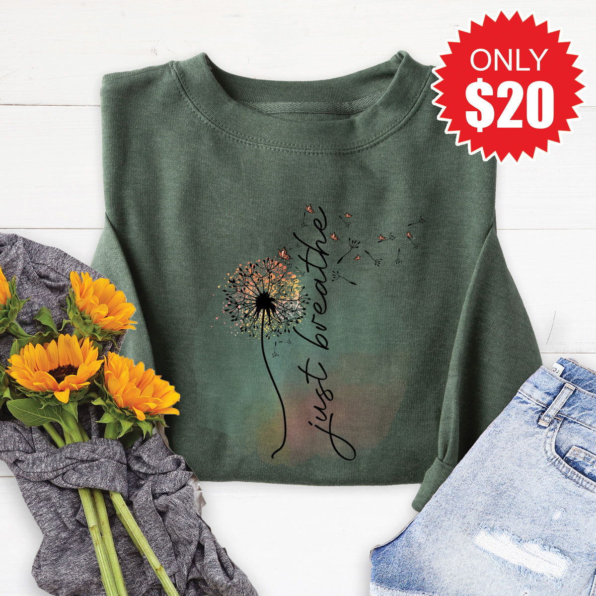 Just Breathe Sweatshirt - Heather Forest - 20 product image 1