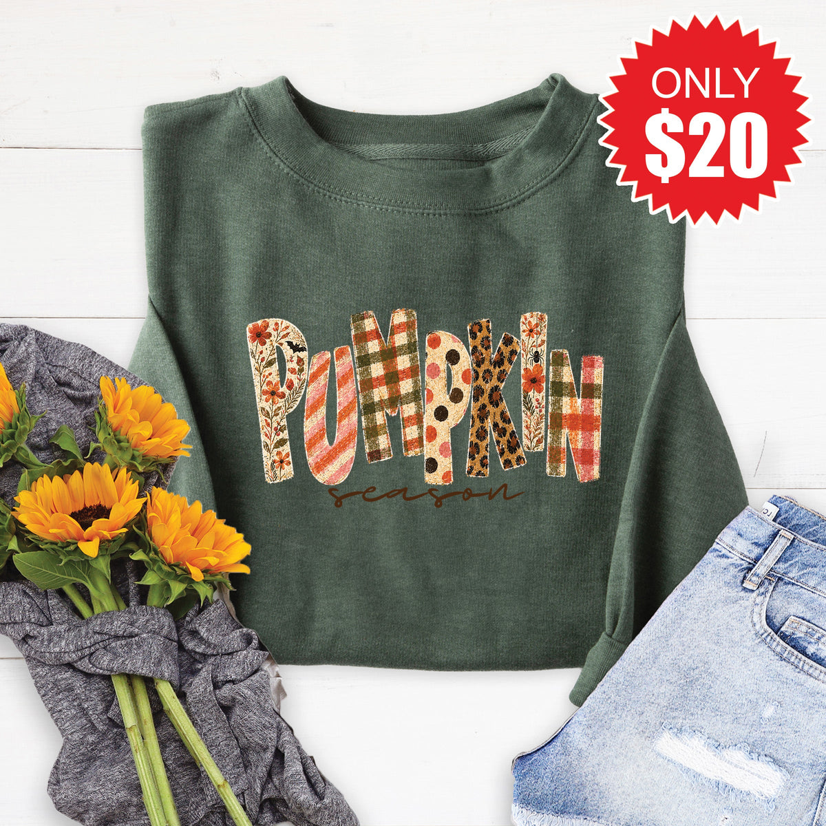 Pumpkin Season Sweatshirt - Heather Forest - 20 product image 1