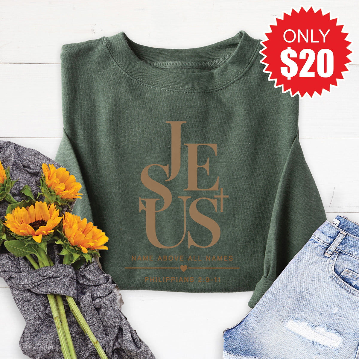 Jesus Sweatshirt - Heather Forest - 20 product image 1