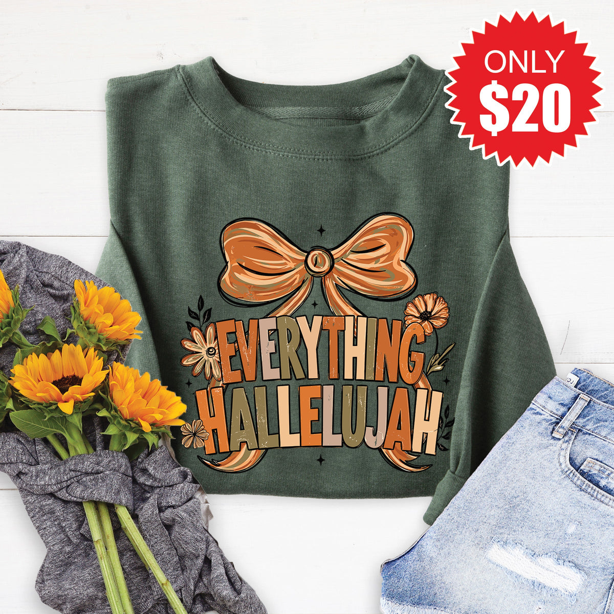 Everything Hallelujah Sweatshirt - Heather Forest - 20 product image 1