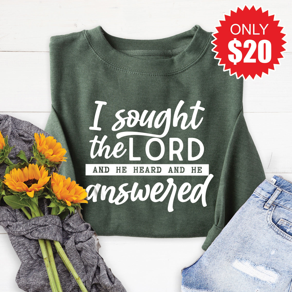 I Sought The Lord Sweatshirt - Heather Forest - 20 product image 1