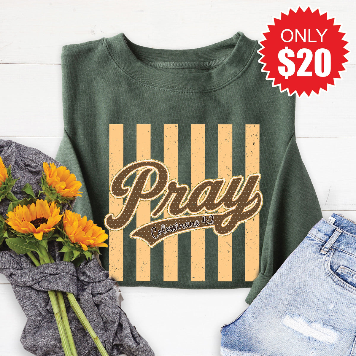 Pray Sweatshirt - Heather Forest - 20 product image 1
