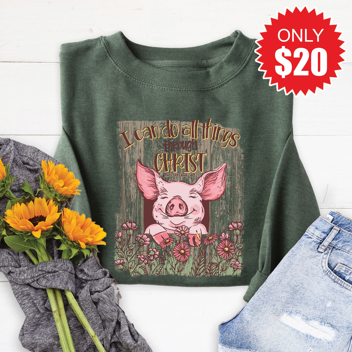 I Can Do All Things Sweatshirt - Heather Forest - 20 product image 1