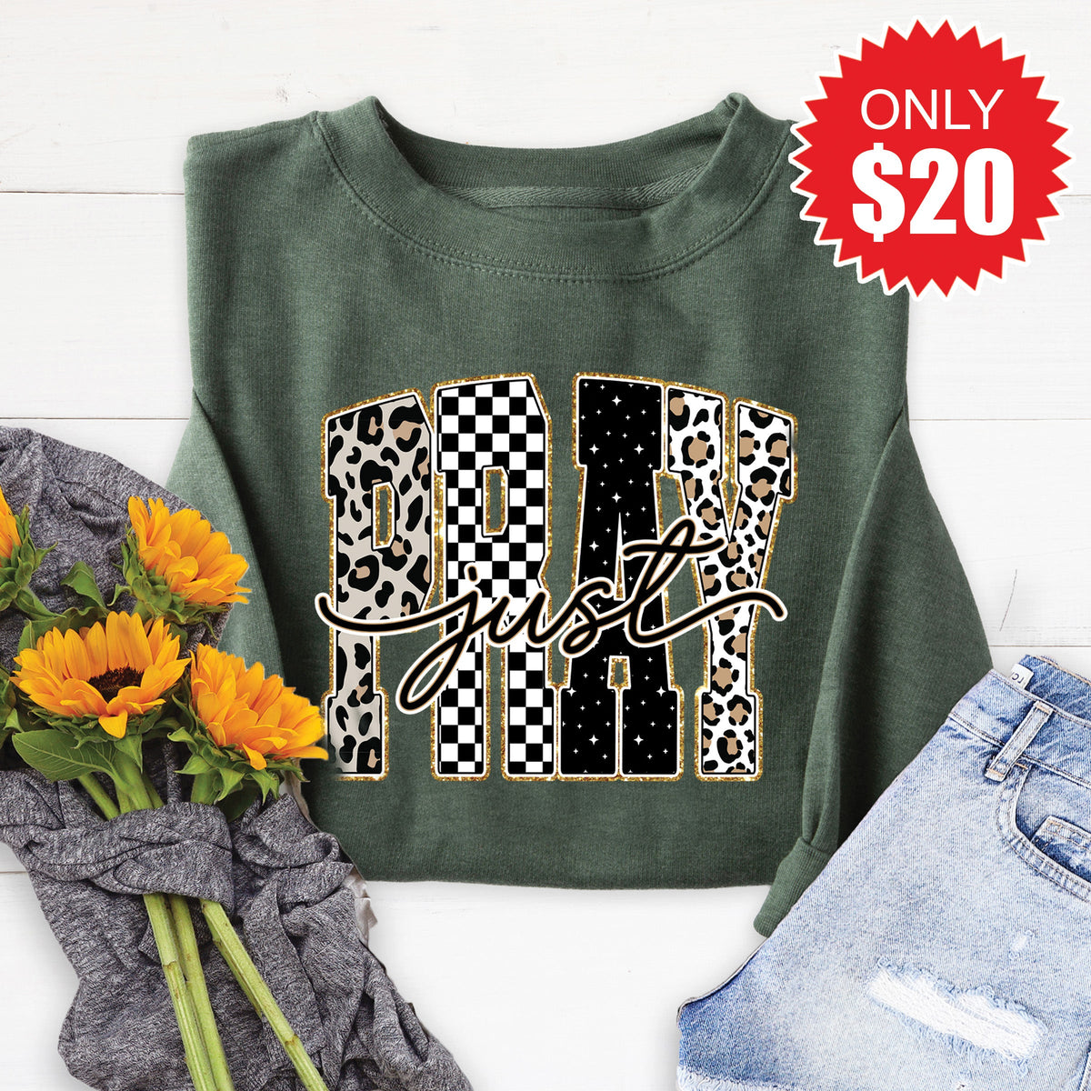 Just Pray Sweatshirt - Heather Forest - 20 product image 1