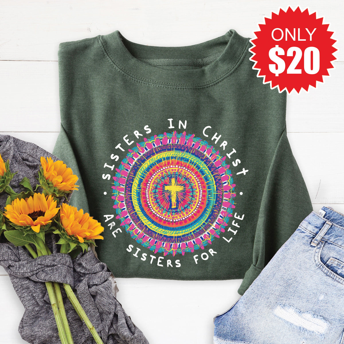 Sisters In Christ Sweatshirt - Heather Forest - 20 product image 1