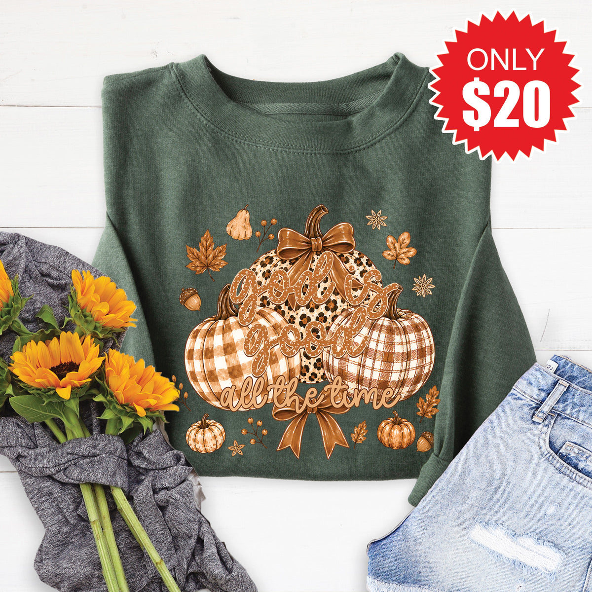 God Is Good Sweatshirt - Heather Forest - 20 product image 1